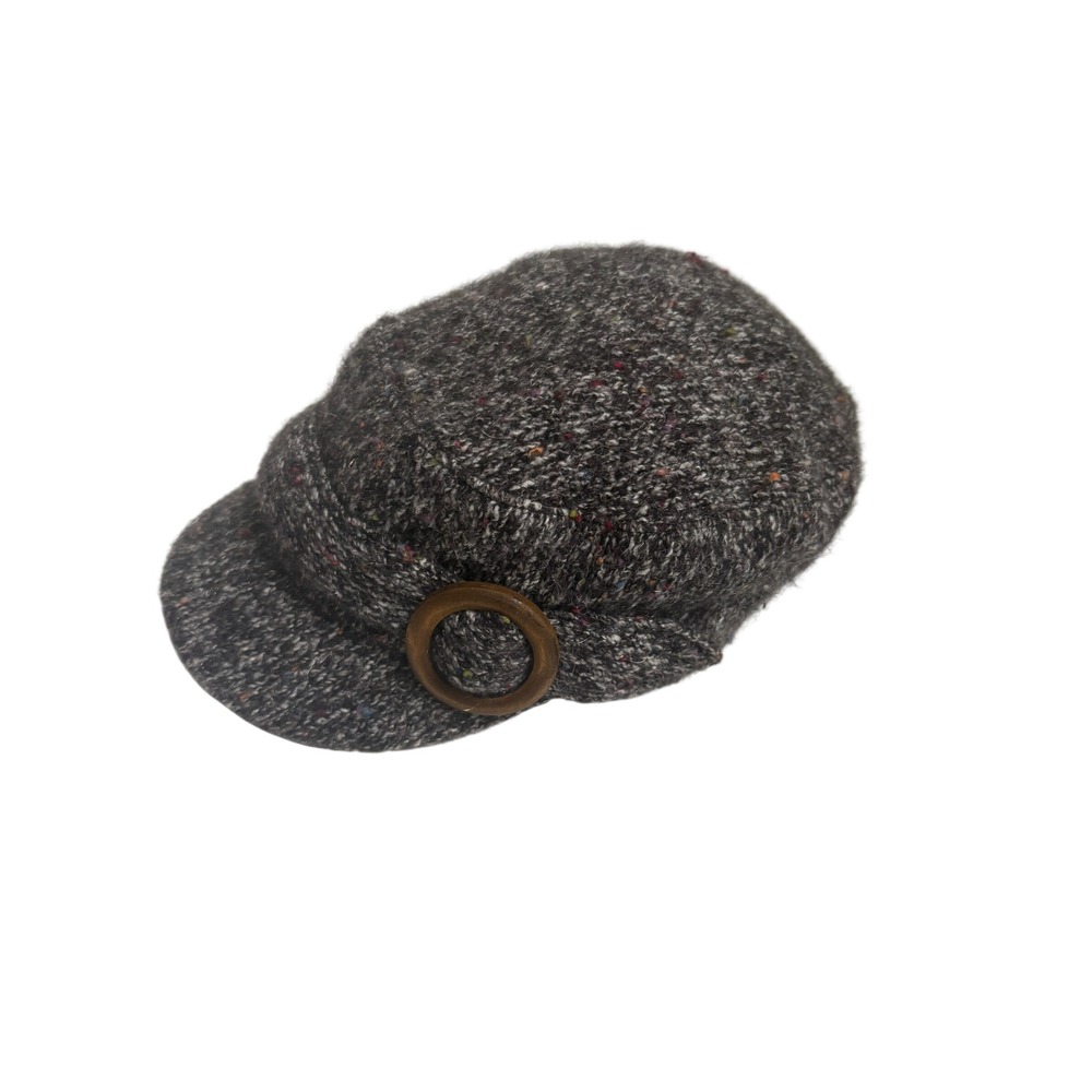 Scala Women's Newsboy Cap Gray Multi Color Fleck Knit Baker Hat Wood Ring Detail